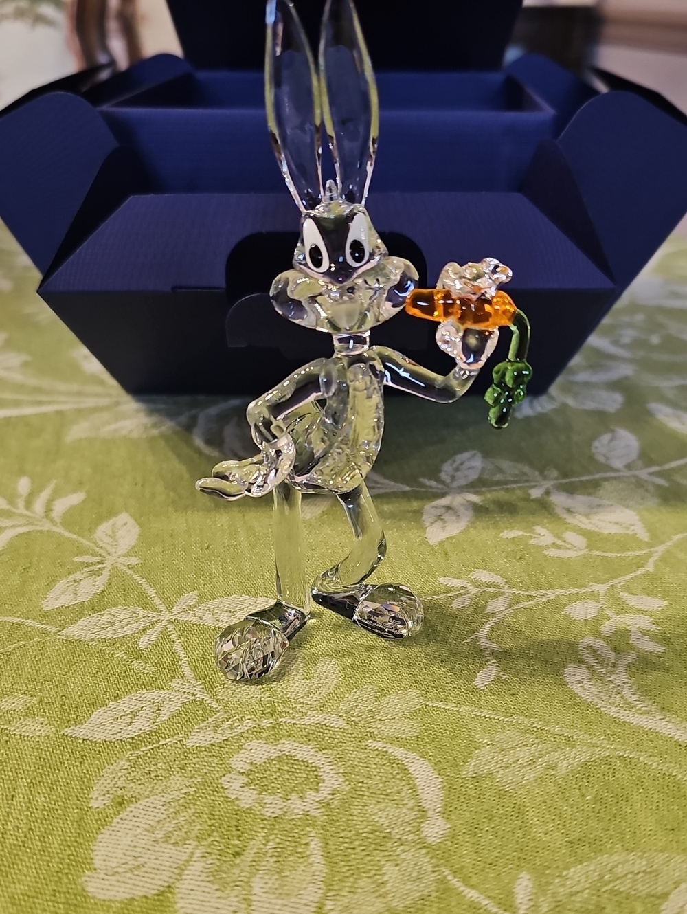 Clear Glass Bugs Bunny Figurine with Orange Carrot Accent